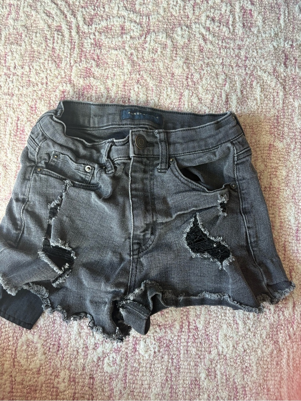 Aeropostale Distressed Charcoal Gray Ripped Jean Shorts